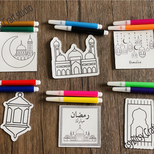 Aimants pour réfrigérateur pour enfants, colorez votre propre aimant du ramadan, faveurs du ramadan pour enfants, aimants pour réfrigérateur du ramadan, activité de bricolage ramadan, artisanat du ramadan pour enfants