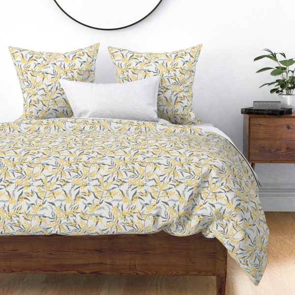 Mimosa Branch Light Background Cotton Duvet Cover.