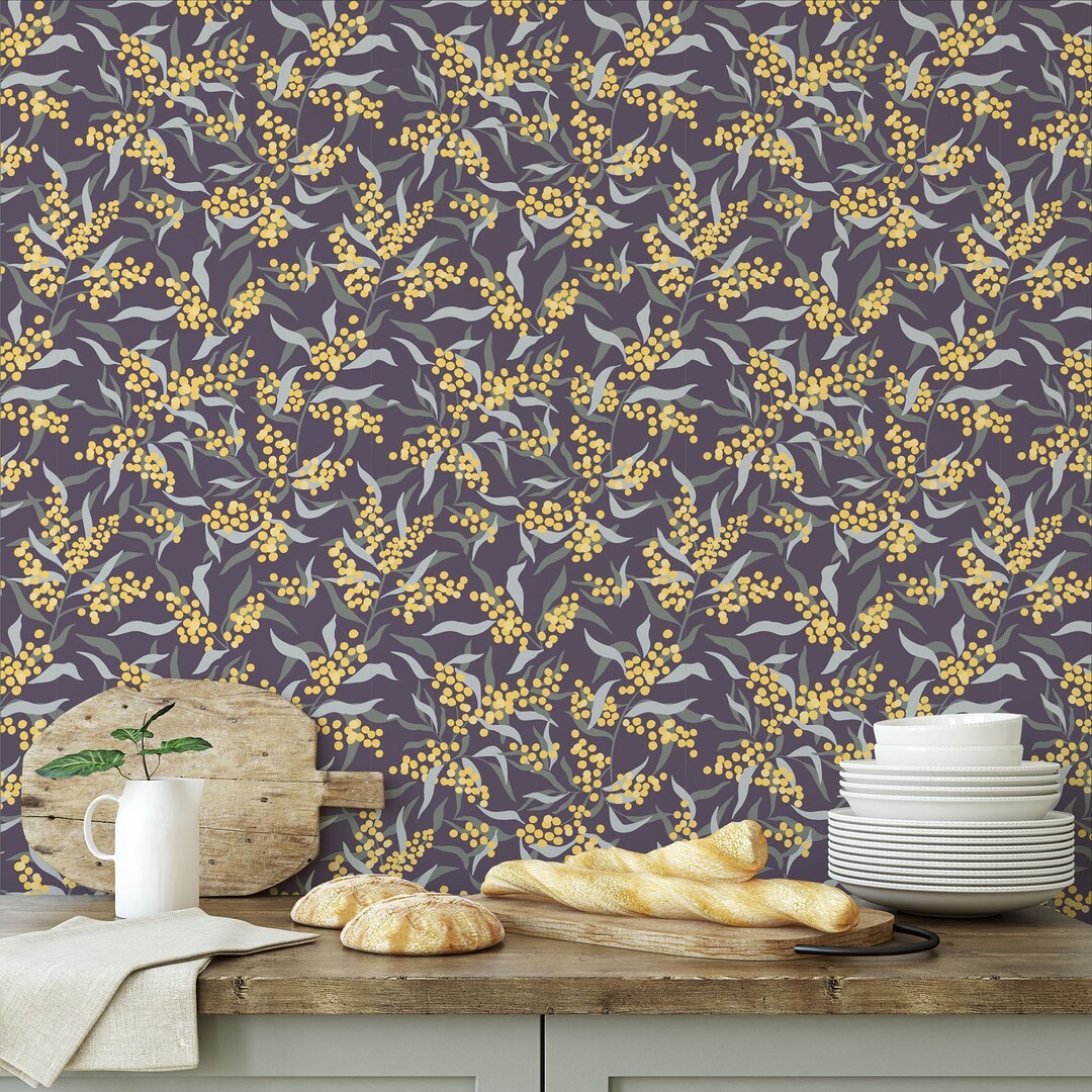 Mimosa Blossom Dark Background Wallpaper - Etsy