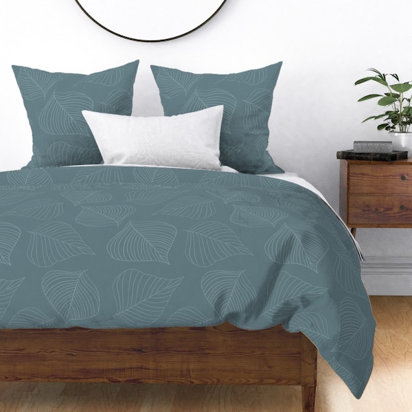 Modern Botanical Duvet Cover in Sage Green for King Queen Full or Twin. Hand Drawn Leaf Cotton Duvet Cover. Bedding Set. Bedroom Decor.