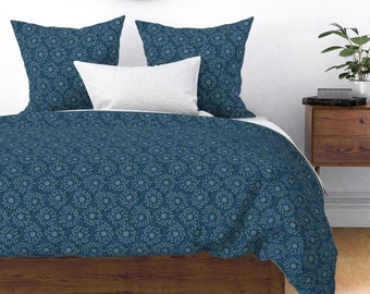 Abstract Modern Geometric Duvet Cover for King Queen Full or Twin. Dark Teal Blue and Sage Cotton Duvet Cover. Bedding Set. Bedroom Decor.