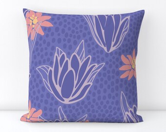 Modern Floral Throw Pillow in Periwinkle Blue. Square and Lumbar Pillow Covers. Pillow Sets. Linen Cotton Pillow. Outdoor Pillow.