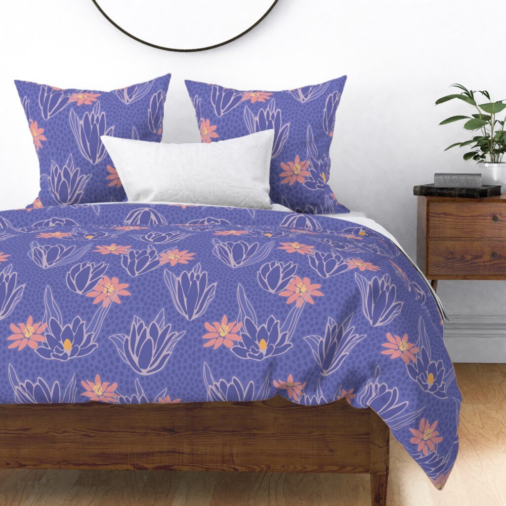Modern Floral Duvet Cover for King Queen Full or Twin. Periwinkle Blue