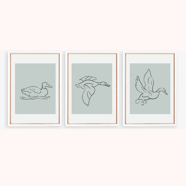 Duck Line Art Minimalist Drawing PDF Digital Download Printable Mallard Nursery Toddler Kids Room Ducks Simple Set of 3 Three