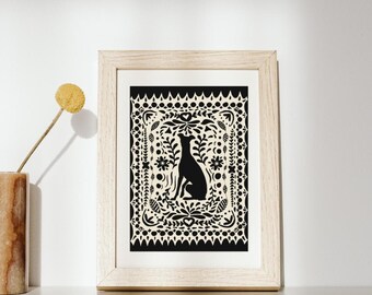 Folk Greyhound Whippet Print, Wall Art, Printable Wall Art, Digital Download, Greyhound Drawing, Whippet Greyhound Lover Gift