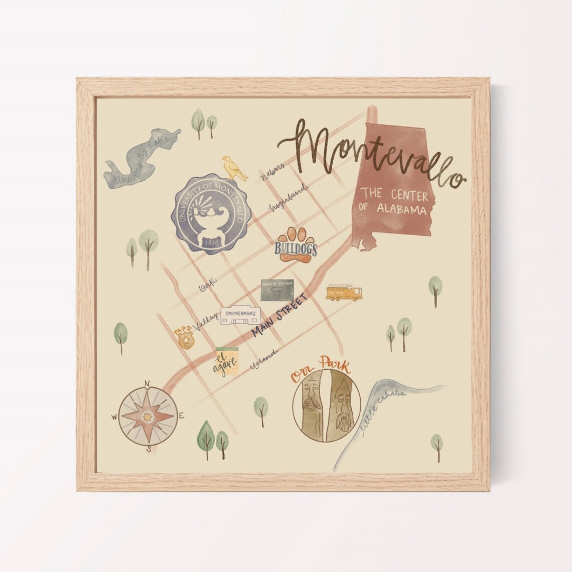 Map of Montevallo, AL Art Print Etsy