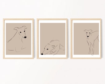 Greyhound Whippet Print, Greyhound Wall Art, Printable Wall Art, Digital Download, Minimal Greyhound Drawing, Whippet Greyhound Lover Gift