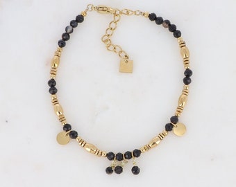 Bracelet Beaded Greek Style black and Gold