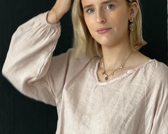 Linen blouse with v neck