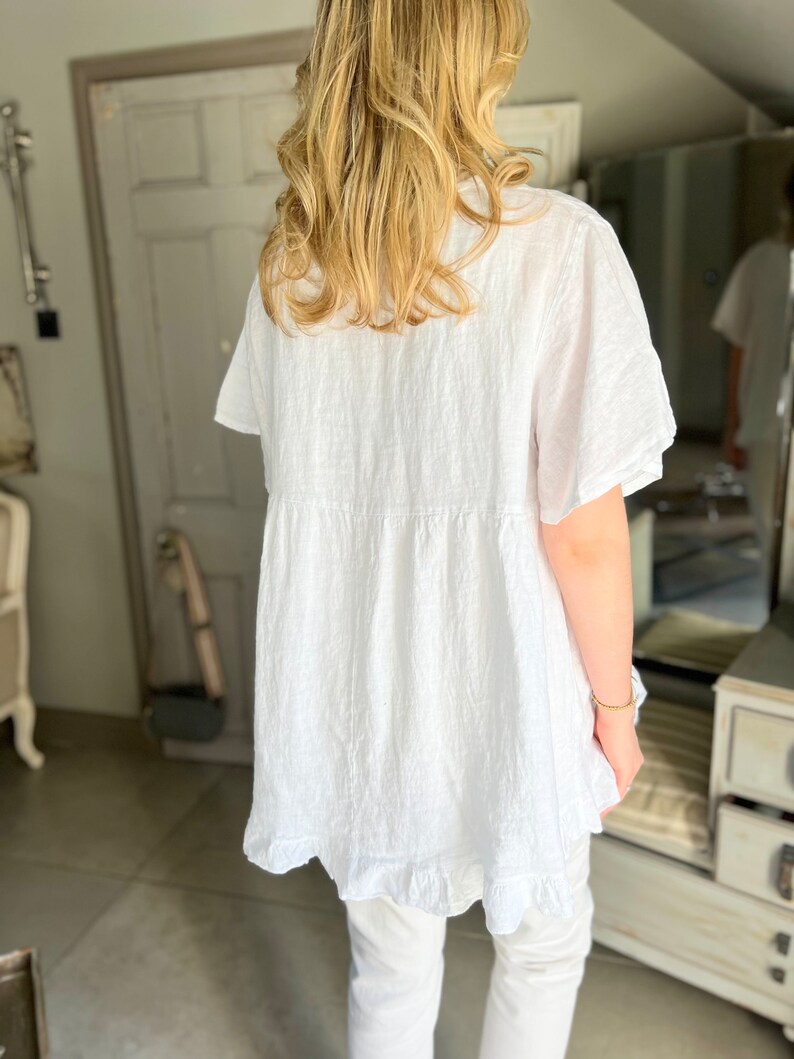 White Linen blouse, pure linen top/blouse in WHITE Bild 2