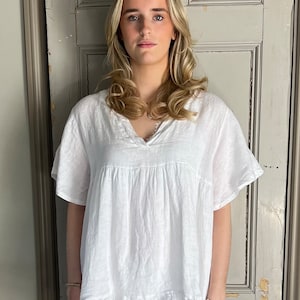 White Linen blouse, pure linen top/blouse in WHITE Bild 4