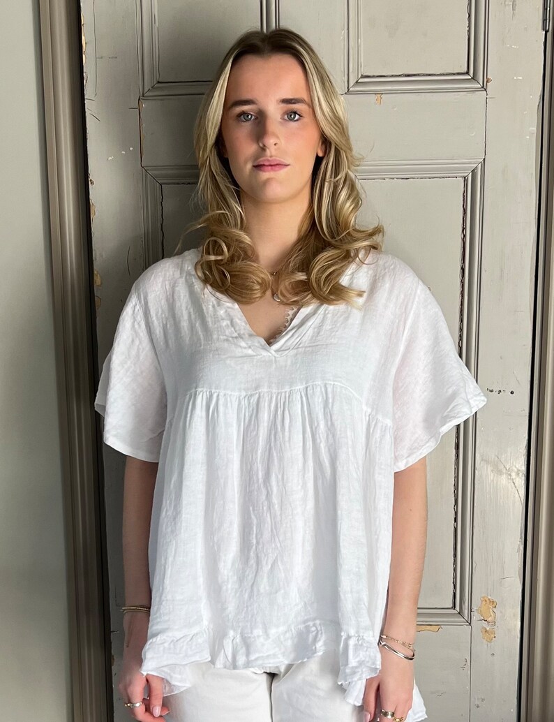 White Linen blouse, pure linen top/blouse in WHITE Bild 4