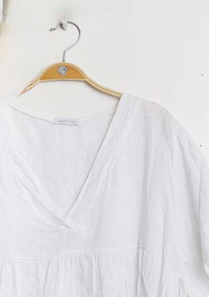 White Linen blouse, pure linen top/blouse in WHITE Bild 7