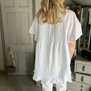 White Linen blouse, pure linen top/blouse in WHITE Bild 3