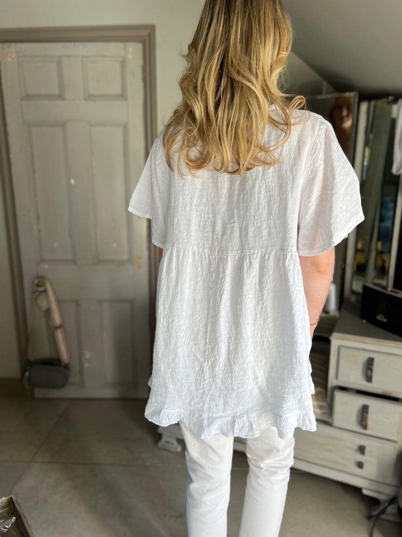 White Linen blouse, pure linen top/blouse in WHITE Bild 3