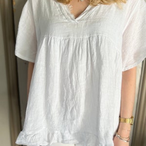 White Linen blouse, pure linen top/blouse in WHITE Bild 1