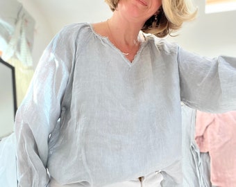 Linen blouse with v neck