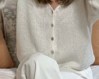 Cardigan blanc, mélange de mohair