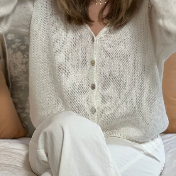 Cardigan blanc, mélange de mohair