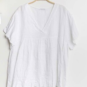 White Linen blouse, pure linen top/blouse in WHITE Bild 5