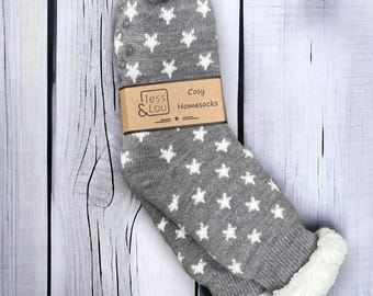 Sterrengrijze supergezellige gevoerde sokken 
