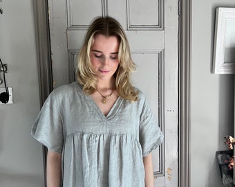 Linen blouse, pure linen top/blouse in grey