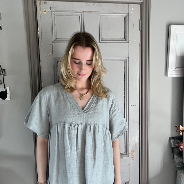 Linen blouse, pure linen top/blouse in grey