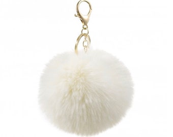 Pom Pom keyring, keychain in grey, white , brown