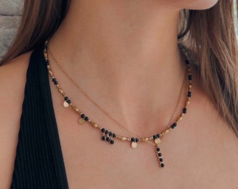 Necklace Greek style black and gold, Summer necklace