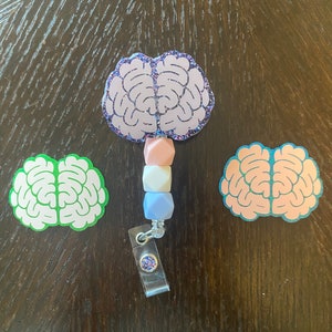 Cartoon Brain Badge Reel With or Without Beads for Nurses, Nursing Students, Teachers, Educators, and other Medical Professionals
