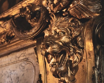 Golden Lion. Opulent French Design in the Palace of Versailles. Fine Art Photography Print. King Louis XIV. Metal Art, Canvas, Acrylic.