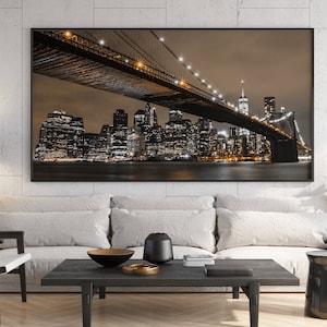 Brooklyn Bridge with NYC Skyline Wall Art Photography, Manhattan View at Night, Long Exposure Photography, Modern, Created in Brooklyn