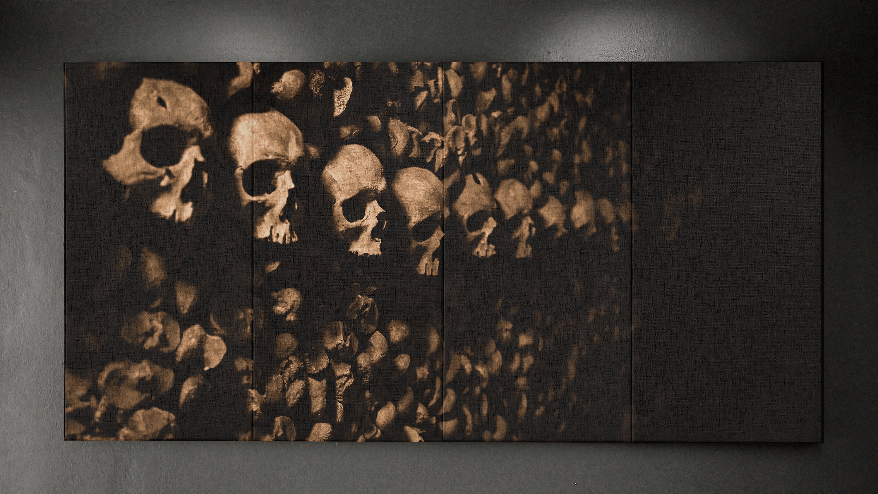 Soundproof Acoustic Wall Art Panel. Absorbing for Quality Sound Design. Les Catacombs Fine Art Photography Paris France. Momento Mori.