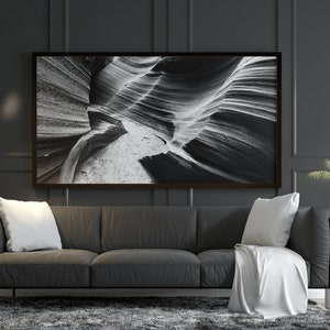 Perfer et obdura; Dolor hic tibi proderit olim. Rattlesnake Canyon in Arizona. Water flow natural landscape. Black and White Wall Art Decor.