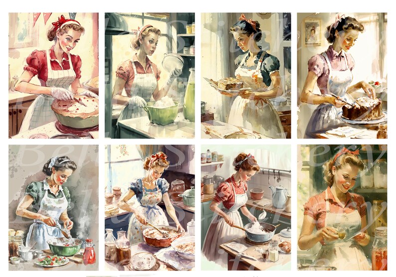 Handmade Set of 8 Vintage Retro Ladies Cooking on One 8x10 Etsy