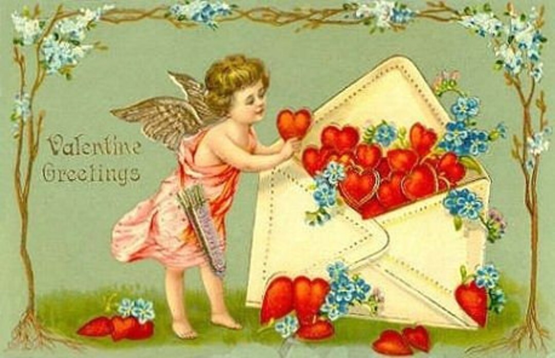 Set of TWO 4x7 Vintage Victorian VALENTINE GREETINGS Cupid W. Etsy