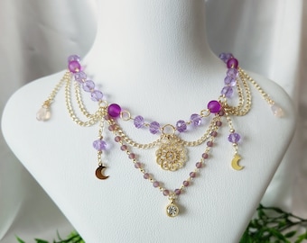 Violet Beaded Princesscore Grunge Necklace With Life of