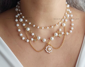 Gold Plated Flower Pendant Necklace: Angelcore Pearlcore Jewelry