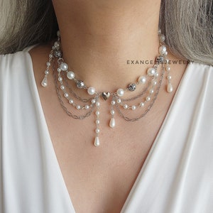 Fairycore Pearl Choker Necklace, Angelcore Necklace, Aesthetic Necklace, Handmade Jewelry, Cottagecore Necklace