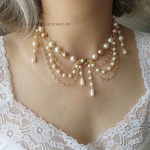 Fairycore Pearl Choker Necklace, Angelcore Necklace, Aesthetic Necklace, Handmade Jewelry, Cottagecore Necklace