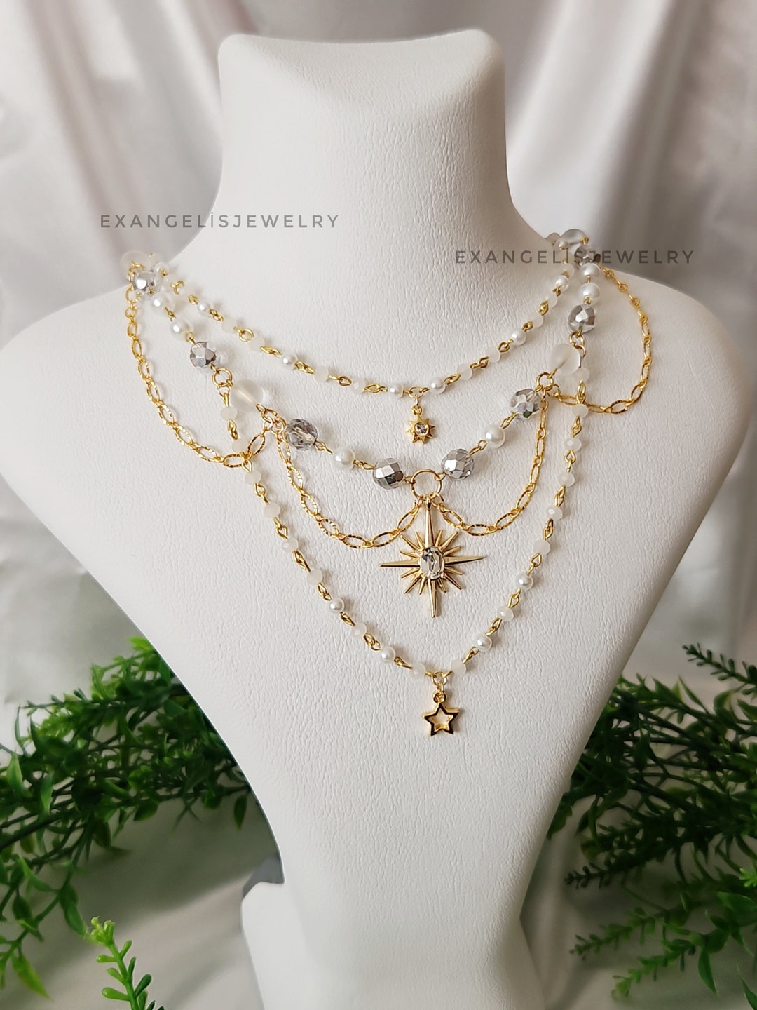 Angelcore Grunge Necklace with Star of Sirius Pandent, Grunge Fairycore Necklace, Handmade Jewelry, Cottagecore Necklace Angelcore Grunge Necklace with Star of Sirius Pandent, Grunge Fairycore Necklace, Handmade Jewelry, Cottagecore Necklace
