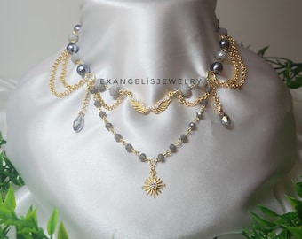 Fallen Angel Wing Necklace: Gray Beaded Fairycore Jewelry