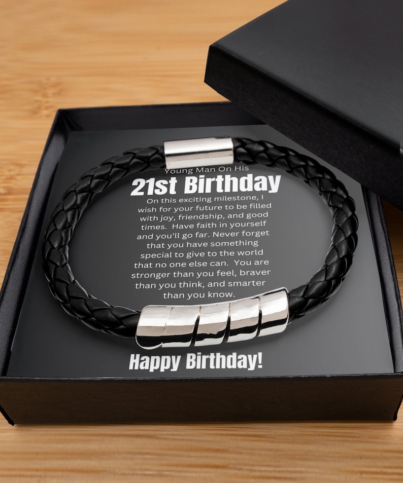 21st Birthday Bracelet for Son, Happy 21st Gift for Boys, 21 Year Old Birthday Gift for Him