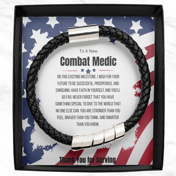 Combat medic men's vegan leather bracelet, military promotion, new job gift, combat medic son, gifts for grandson, paramedic gifts for him