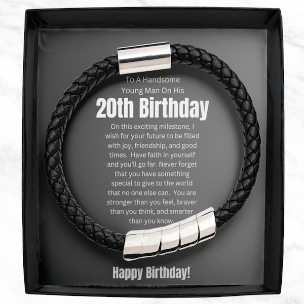 20th birthday bracelet for son, happy 20th gift for boys, 20 year old birthday gift for him, nephew birthday gift, birthday bracelet son