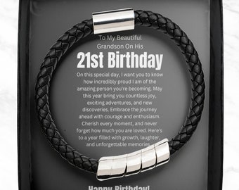 Grandson 21st birthday bracelet, happy birthday men's jewelry, gift from grandma, twenty first birthday gift, birthday bracelet for him