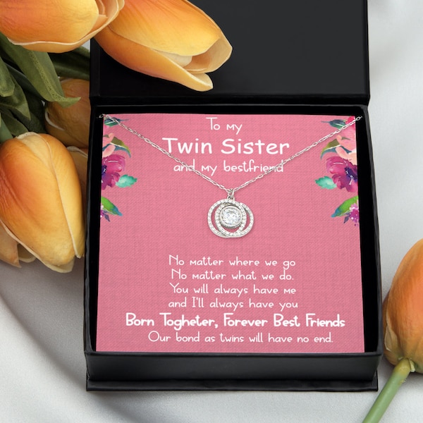 Twin sister jewelry gift, sister bond sterling silver necklace, twin necklace gift box, thank you gift for twin, Twin appreciation gift