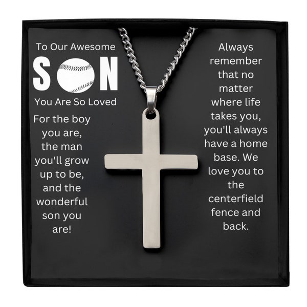 To our baseball son brass cross, little league gifts, cross necklace for son, gifts for athlete, Son Support Gift, Gifts for Son