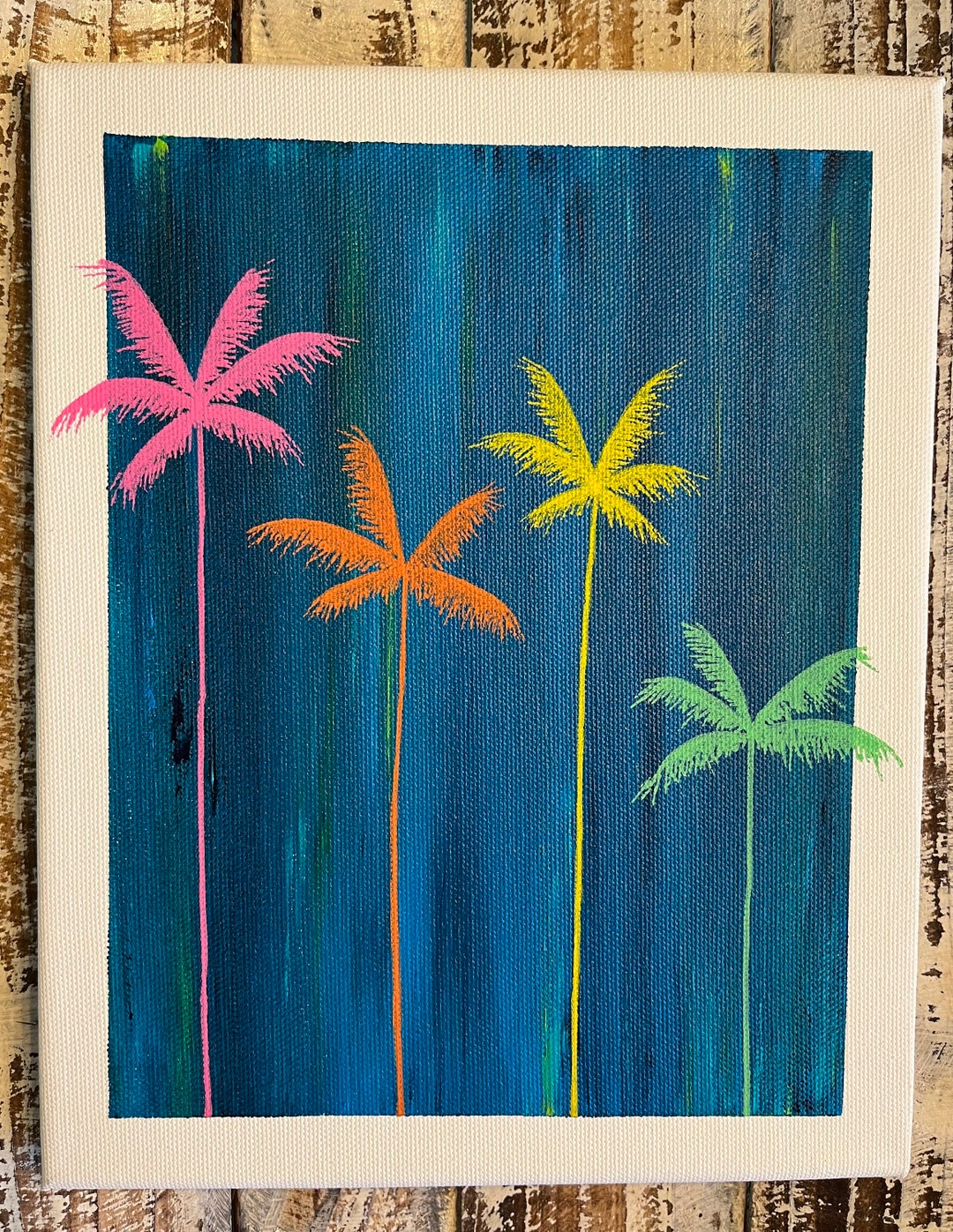 Neon Palm Tree Painting 8x10 - Etsy