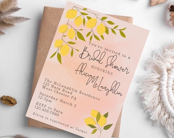 Bridal Shower Invitation Template, Editable, Printable Bridal Shower Invitation, Lemon Bridal shower, Instant Download, DIY, Citrus, Pink